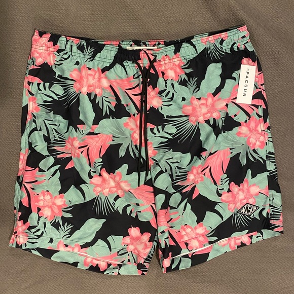 PacSun Other - NWT PacSun Black, Pink, & Green Floral Swim Trunks